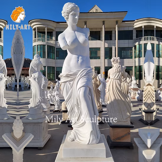 Fabrikpreise: Klassische berühmte griechische Figurenskulptur, große weiße Venus-Marmorstatue aus Stein, De Jardin, zu verkaufen